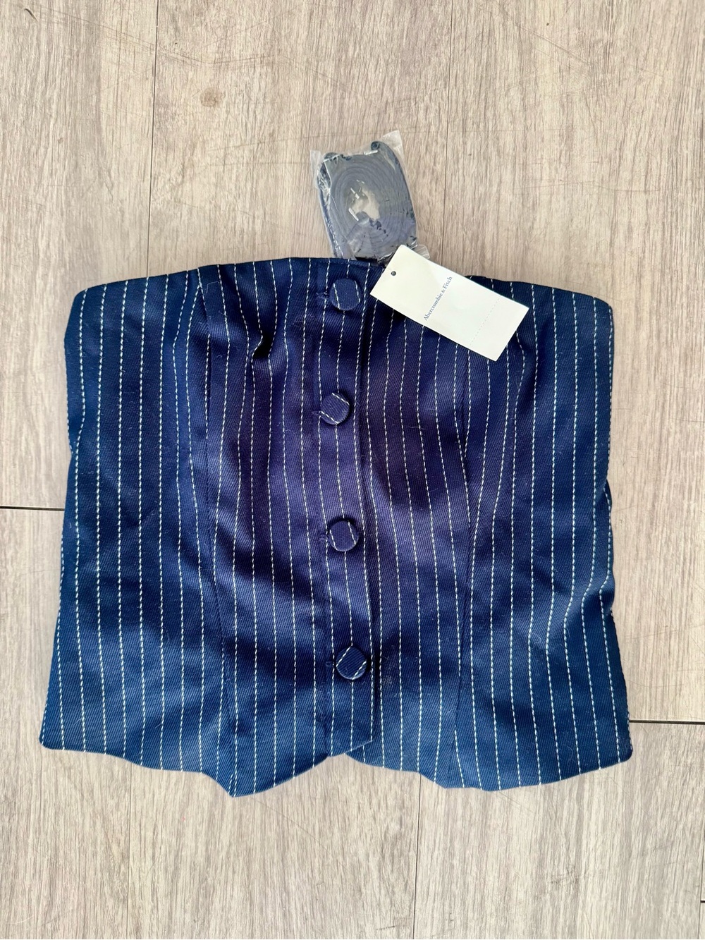 Abercrombie & Fitch Navy Pinstripe Strapless Corset Top XS NWT - Picture 2 of 5